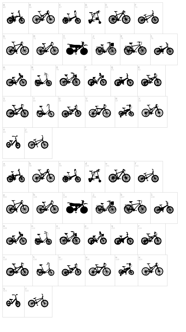 Bicycle TFB font map